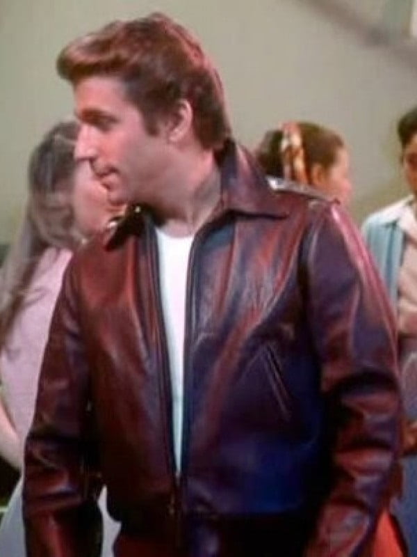 Henry Winkler Wearing Brown Leather Jacket In Film Happy Days as Arthur Fonzie Fonzarelli