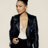Actress Jasmine Mathews Wearing Black Leather Jacket