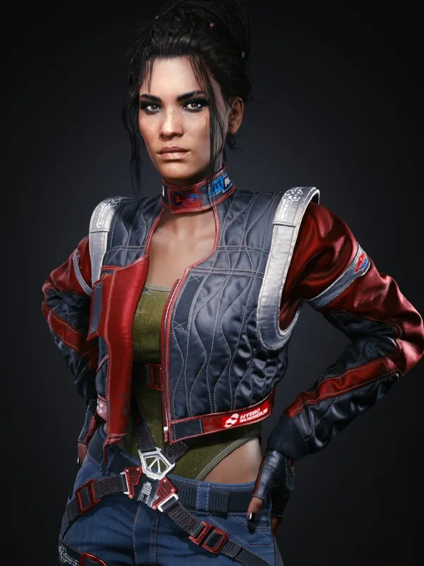 Front view of the Cyberpunk 2077 Panam Palmer Jacket featuring its iconic game-inspired design.