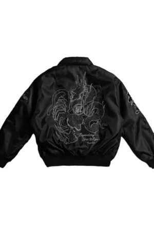 Back view of the Cyberpunk Tiger Dragon Bomber Jacket displaying the iconic tiger and dragon artwork.